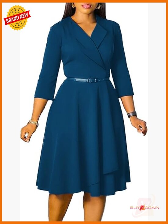 Other - 3/4 Sleeve A-Line Dress with Belt for Wedding Guest or Work